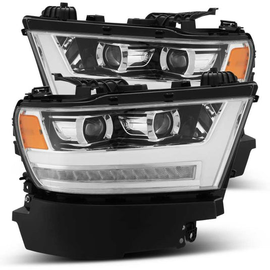 AlphaRex 19-20 Dodge Ram 1500 LUXX LED Proj Headlights Plank Chrome w/Activ Light/Seq Signal/DRL