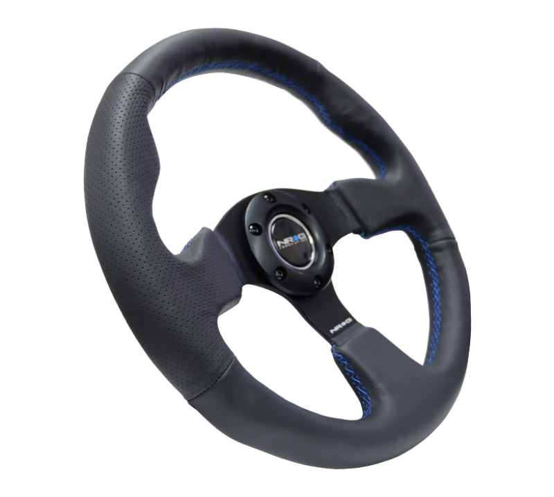 Load image into Gallery viewer, NRG Reinforced Steering Wheel (320mm) Black Leather w/Blue Stitching
