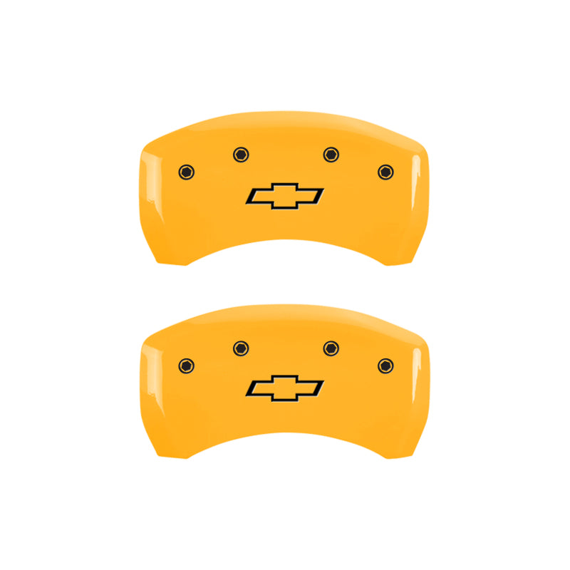 Load image into Gallery viewer, MGP 4 Caliper Covers Engraved Front &amp; Rear Bowtie Yellow finish black ch
