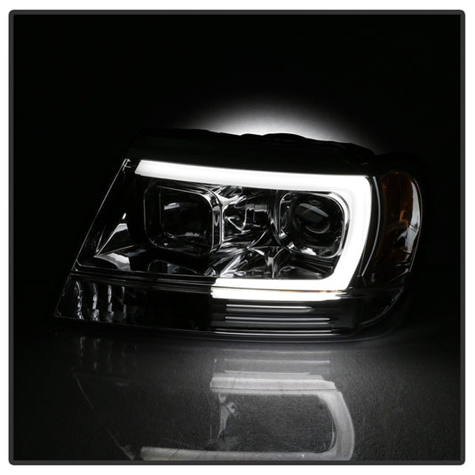 Spyder 99-04 Jeep Grand Cherokee Projector Headlights - Light Bar DRL LED - Chrome