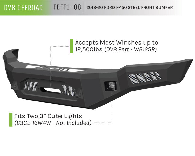 Load image into Gallery viewer, DV8 Offroad 2018+ Ford F-150 Front Bumper w/ Light Holes
