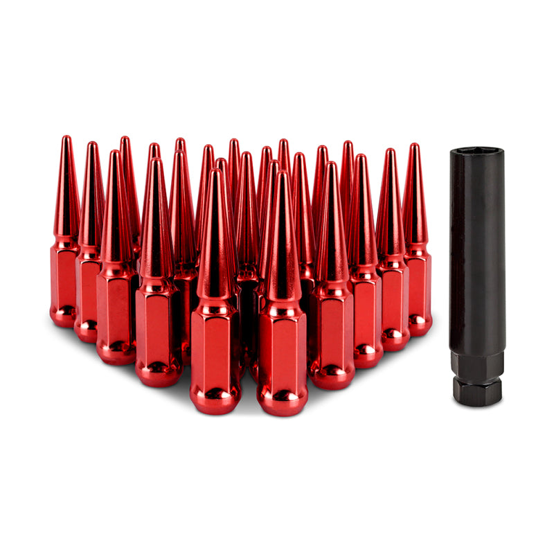 Load image into Gallery viewer, Mishimoto Mishimoto Steel Spiked Lug Nuts M14 x 1.5 24pc Set Red
