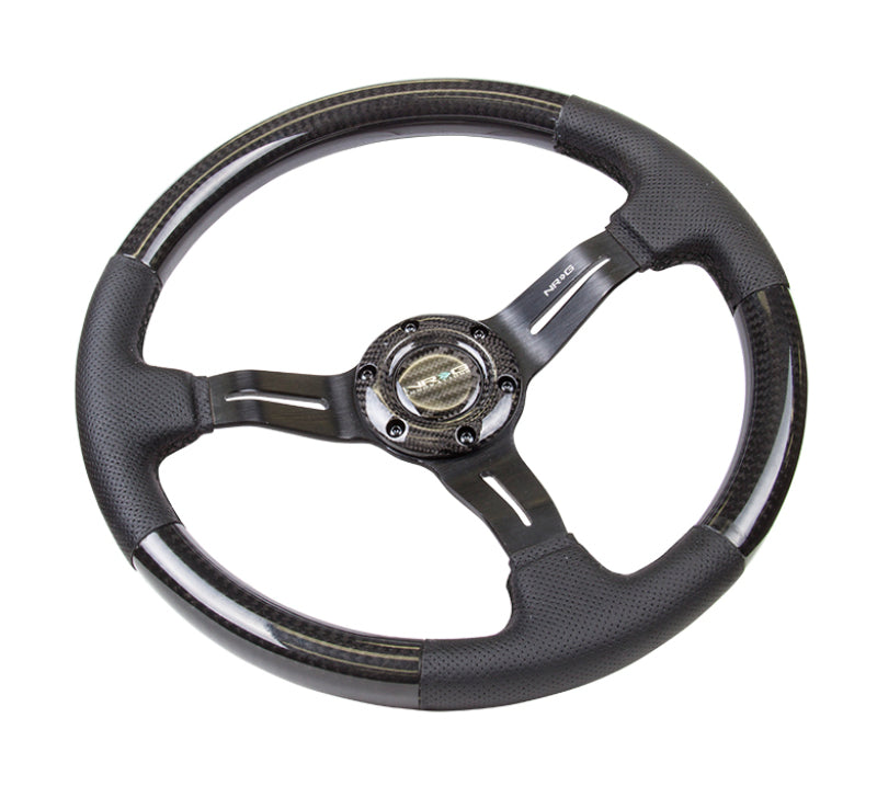 Load image into Gallery viewer, NRG Carbon Fiber Steering Wheel (350mm / 1.5in. Deep) Leather Trim w/Blk Stitch &amp; Slit Cutout Spokes
