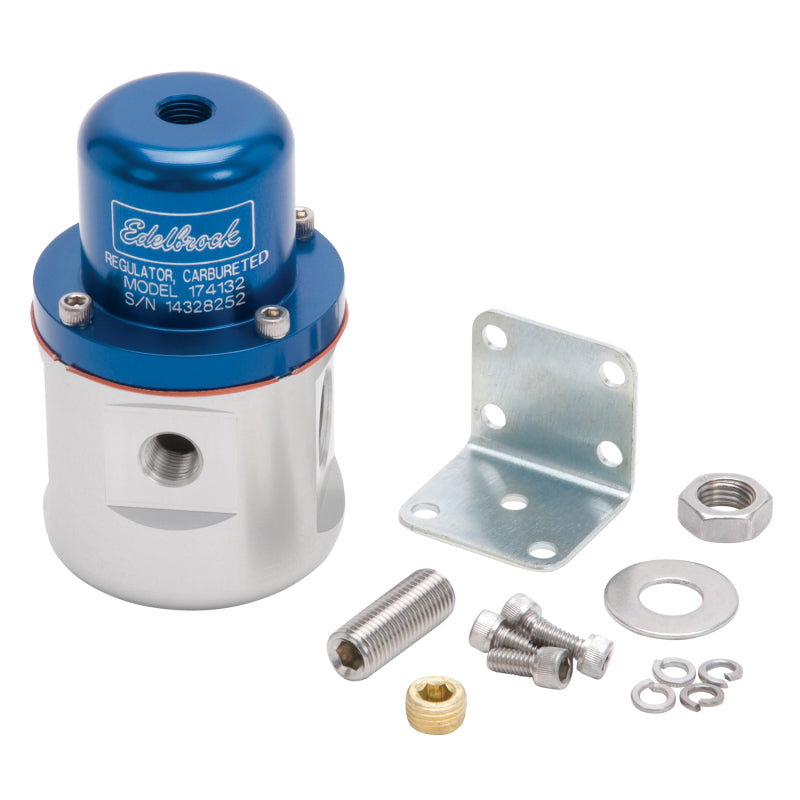 Load image into Gallery viewer, Edelbrock Fuel Pressure Regulator Carbureted 160 GPH 5-10 PSI 3/8In In/Out 3/8In Return Blue/Clear
