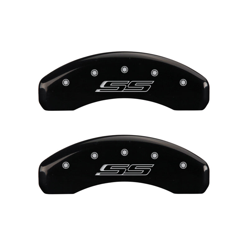 Load image into Gallery viewer, MGP 4 Caliper Covers Engraved Front &amp; Rear Gen 5/SS Black finish silver ch
