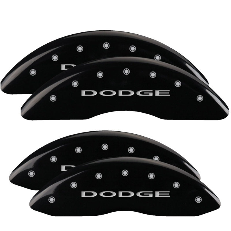 Load image into Gallery viewer, MGP 4 Caliper Covers Engraved Front &amp; Rear With out stripes/Dodge Black finish silver ch
