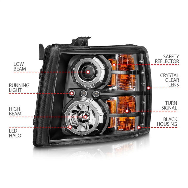 Load image into Gallery viewer, ANZO 2007-2013 Chevrolet Silverado 1500 Projector Headlights w/ Halo Black
