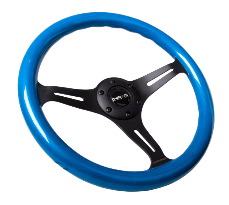 Load image into Gallery viewer, NRG Classic Wood Grain Steering Wheel (350mm) Blue Pearl/Flake Paint w/Black 3-Spoke Center
