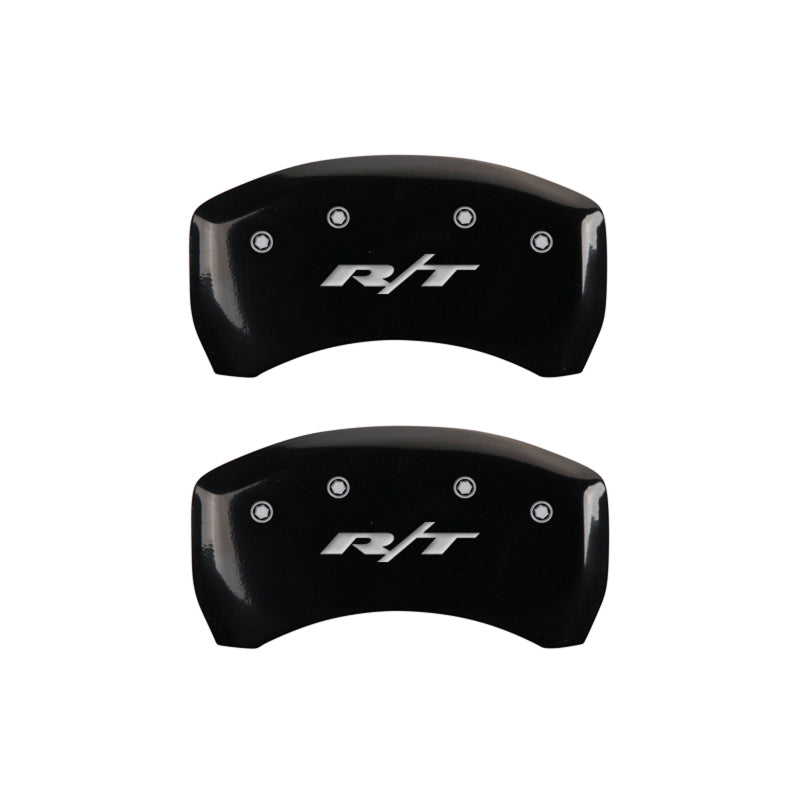 Load image into Gallery viewer, MGP 4 Caliper Covers Engraved Front &amp; Rear RT1-Truck Black finish silver ch

