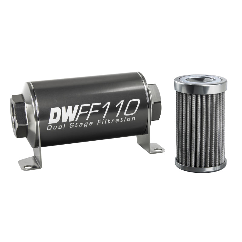 Load image into Gallery viewer, DeatschWerks Stainless Steel 10AN 100 Micron Universal Inline Fuel Filter Housing Kit (110mm)
