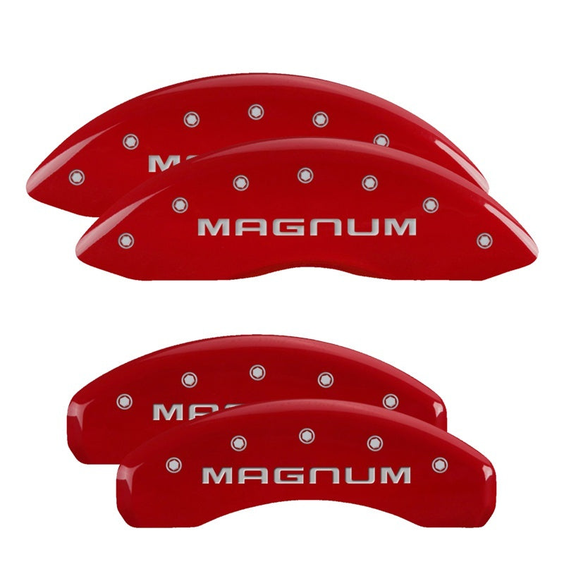 Load image into Gallery viewer, MGP 4 Caliper Covers Engraved Front &amp; Rear Magnum Red finish silver ch
