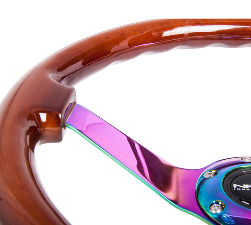 Load image into Gallery viewer, NRG Reinforced Steering Wheel (350mm / 3in. Deep) Classic Dark Wood w/4mm Neochrome Solid 3-Spoke
