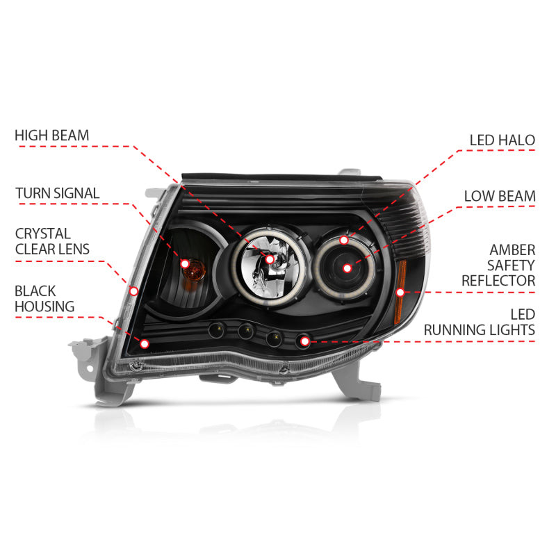 Load image into Gallery viewer, ANZO 2005-2011 Toyota Tacoma Projector Headlights w/ Halo Black
