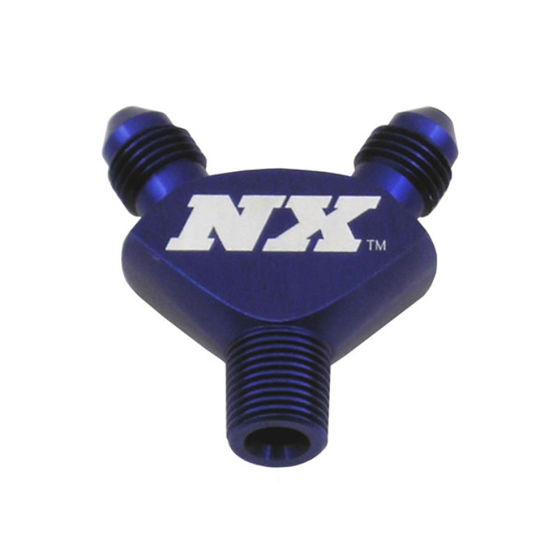 Load image into Gallery viewer, Nitrous Express 1/8NPT x 3AN x 3AN Billet Pure-Flo Y Fitting - Blue

