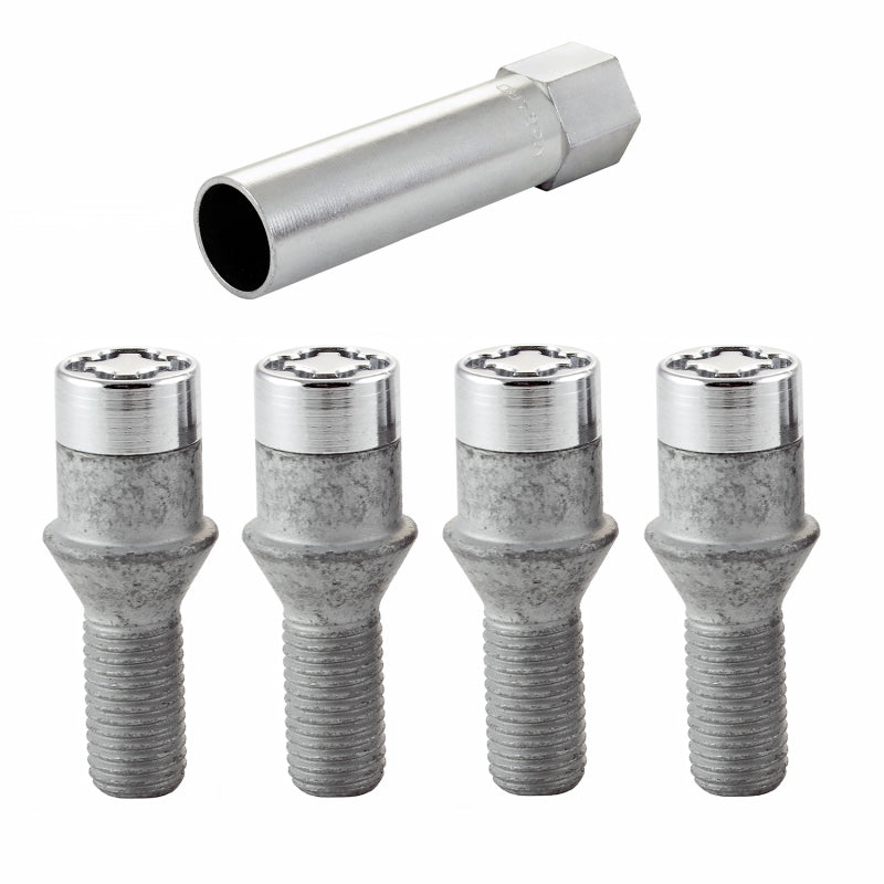 Load image into Gallery viewer, McGard Wheel Lock Bolt Set - 4pk. (Tuner / Cone Seat) M12X1.5 / 17mm Hex / 22.4mm Shank L. - Chrome
