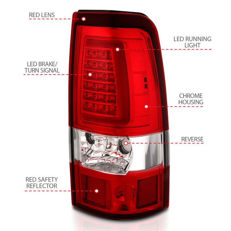 Load image into Gallery viewer, ANZO 2003-2006 Chevy Silverado 1500 LED Taillights Plank Style Chrome With Red/Clear Lens
