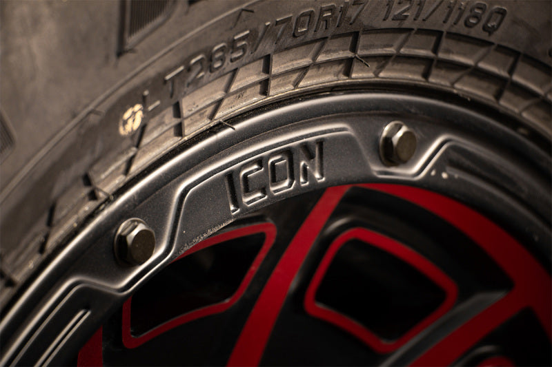 Load image into Gallery viewer, ICON Victory 17x8.5 5x4.5 0mm Offset 4.75in BS Satin Black w/Red Tint Wheel
