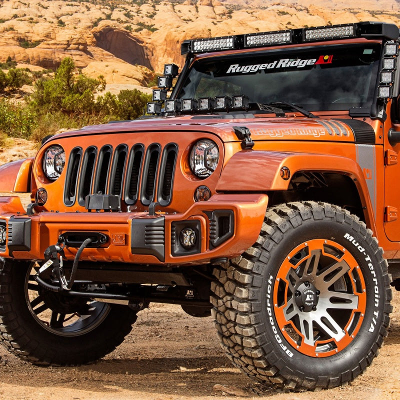 Load image into Gallery viewer, Rugged Ridge 07-18 Jeep Wrangler JK/JKU Fog Light Guard Elite Euro Guard Kit
