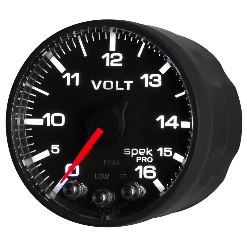 Load image into Gallery viewer, AutoMeter Gauge Voltmeter 2-1/16in. 16V Stepper Motor W/Peak &amp; Warn Blk/Blk Spek-Pro
