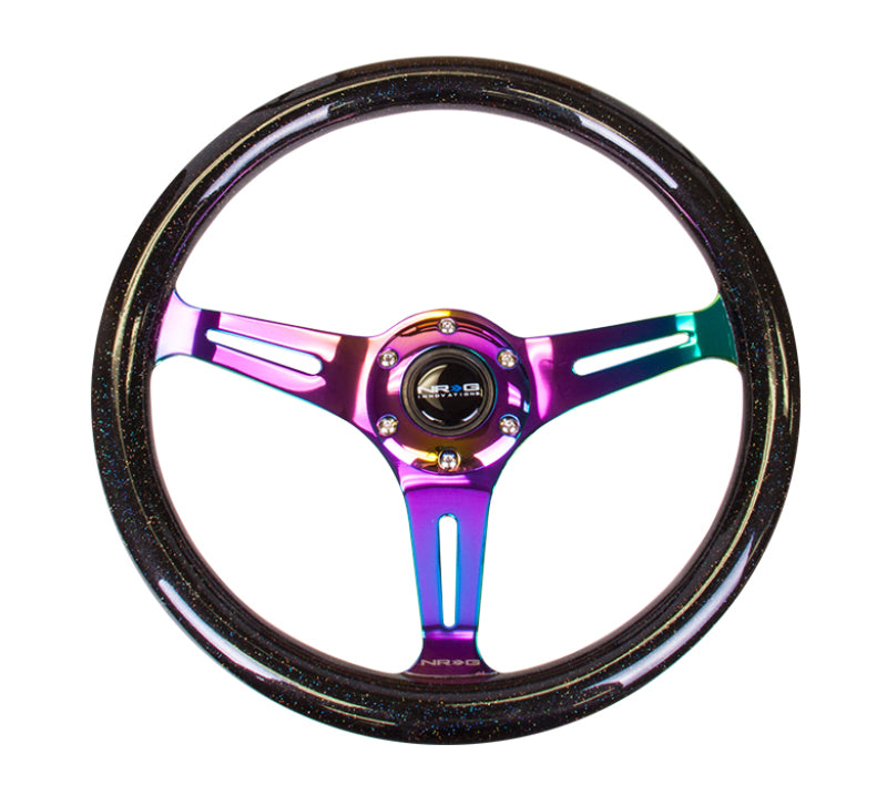 Load image into Gallery viewer, NRG Classic Wood Grain Steering Wheel (350mm) Black Sparkle/Galaxy Color w/Neochrome 3-Spoke
