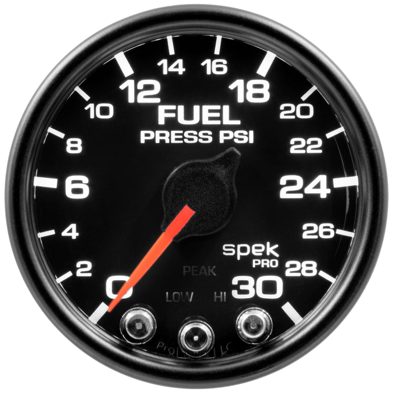 Load image into Gallery viewer, Autometer Spek-Pro Gauge Fuel Press 2 1/16in 30psi Stepper Motor W/Peak &amp; Warn Blk/Blk
