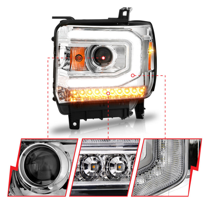Load image into Gallery viewer, ANZO 2014-2015 GMC Sierra 1500 Projector Headlights w/ Light Bar Chrome Housing (Halogen Type)

