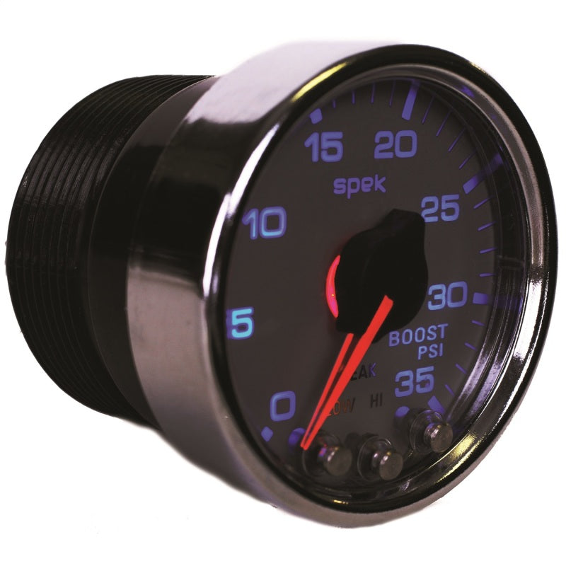 Load image into Gallery viewer, Autometer Spek-Pro Gauge Boost 2 1/16in 35psi Stepper Motor W/Peak &amp; Warn Silver/Chrome
