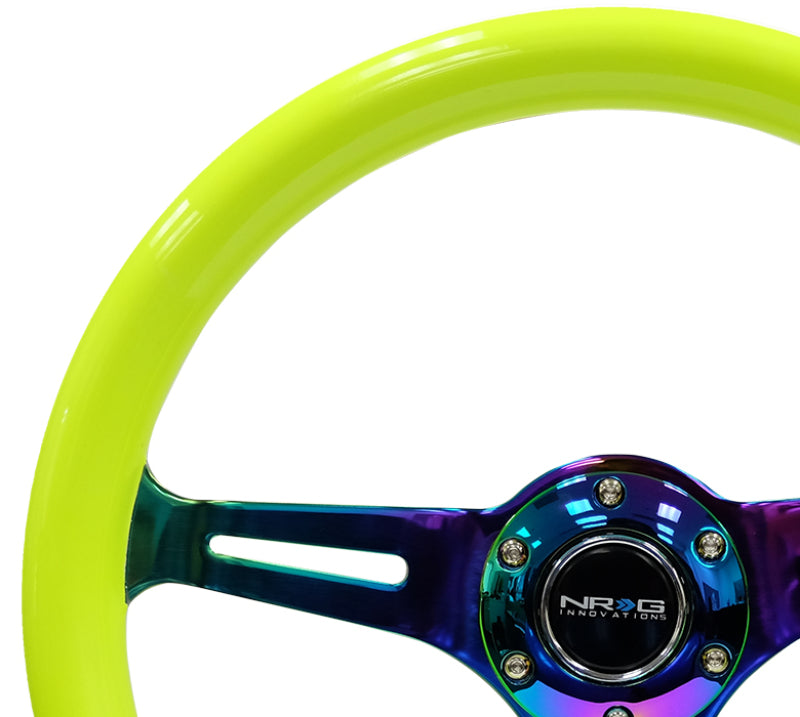 Load image into Gallery viewer, NRG Classic Wood Grain Steering Wheel (350mm) Neon Yellow Color w/Neochrome Spokes
