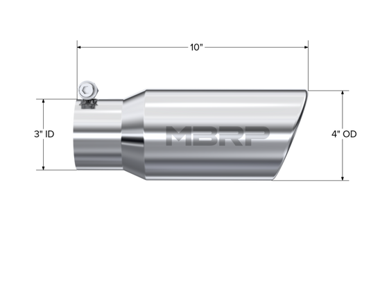 MBRP Universal Tip 4in OD 3in Inlet 10in Length Angled Rolled End T304