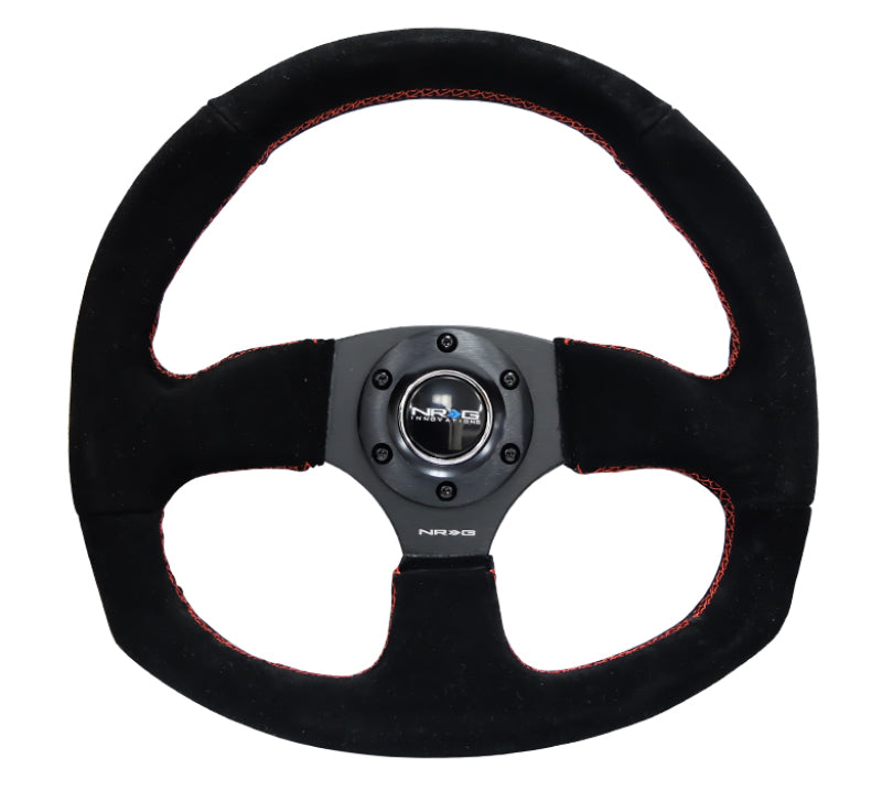 Load image into Gallery viewer, NRG Reinforced Steering Wheel (320mm Horizontal / 330mm Vertical) Suede w/Red Stitch
