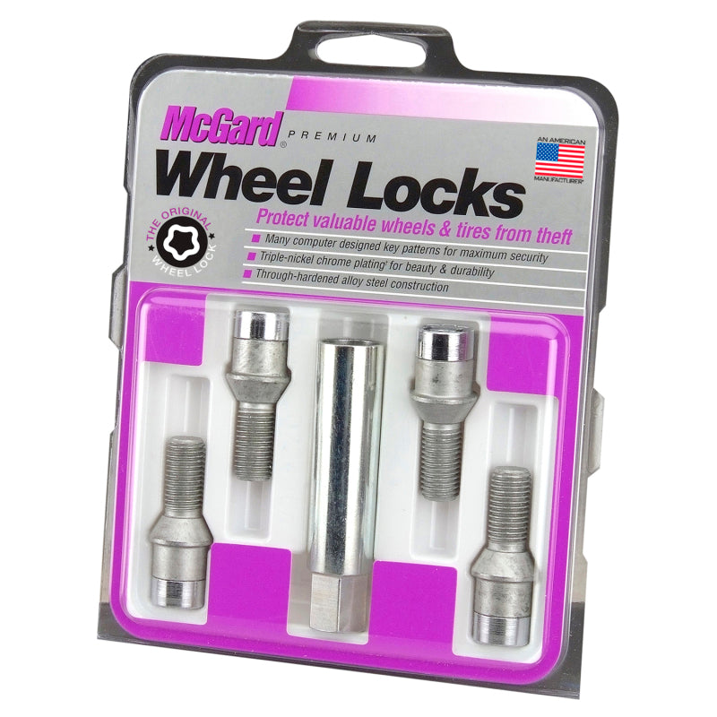 Load image into Gallery viewer, McGard Wheel Lock Bolt Set - 4pk. (Tuner / Cone Seat) M12X1.5 / 17mm Hex / 22.4mm Shank L. - Chrome
