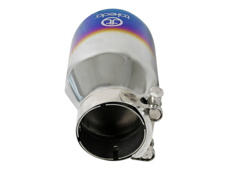 Load image into Gallery viewer, aFe Takeda 304 Stainless Steel Clamp-On Exhaust Tip 2.5in Inlet / 4in Outlet - Blue Flame
