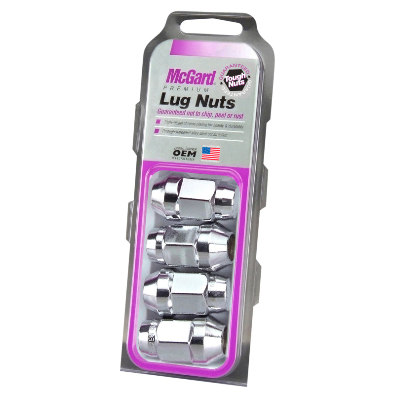 Load image into Gallery viewer, McGard Hex Lug Nut (Cone Seat Bulge Style) M14X1.5 / 22mm Hex / 1.635in. Length (4-Pack) - Chrome
