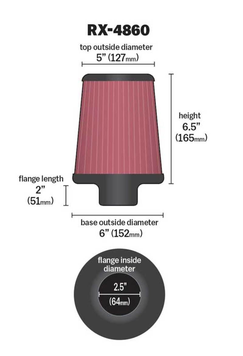 Load image into Gallery viewer, K&amp;N Filter Universal X-Stream Clamp-On Round Tprd 2.5in Flng ID x 6in Base OD x 5in Top OD x 6.5in H
