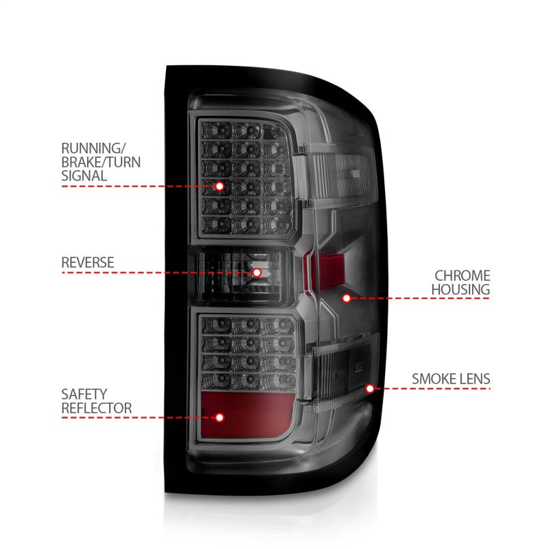 Load image into Gallery viewer, ANZO 15-19 Chevy Silverado 2500HD/3500HD (Factory Halogen Only) LED Tail Lights Smoke w/Clear Lens
