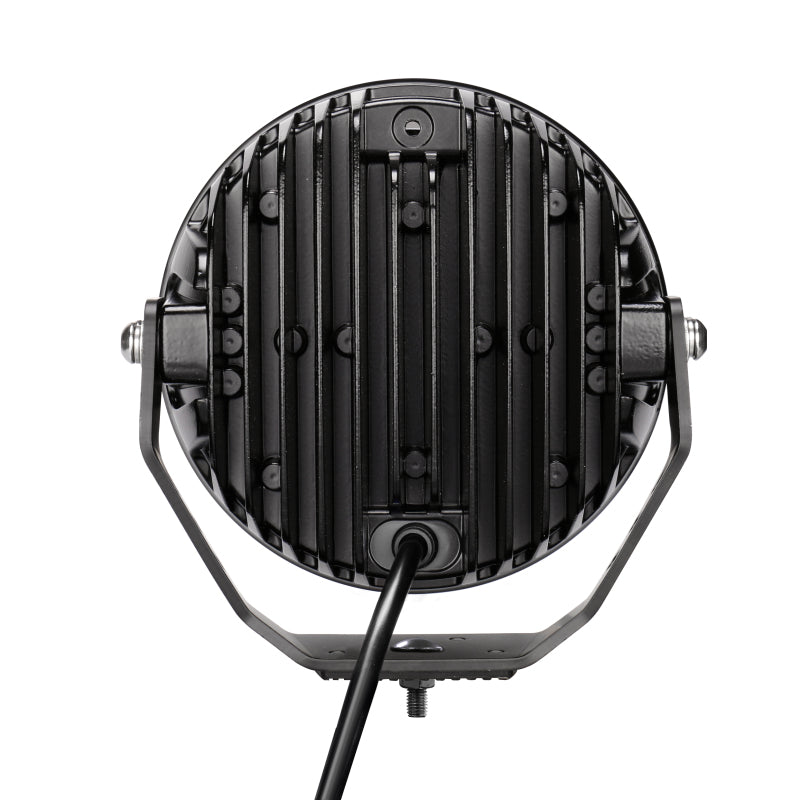 Load image into Gallery viewer, Go Rhino Xplor Blackout Series Round LED Spot Light Beam w/DRL (Surface/Thread Stud Mnt) 7in. - Blk
