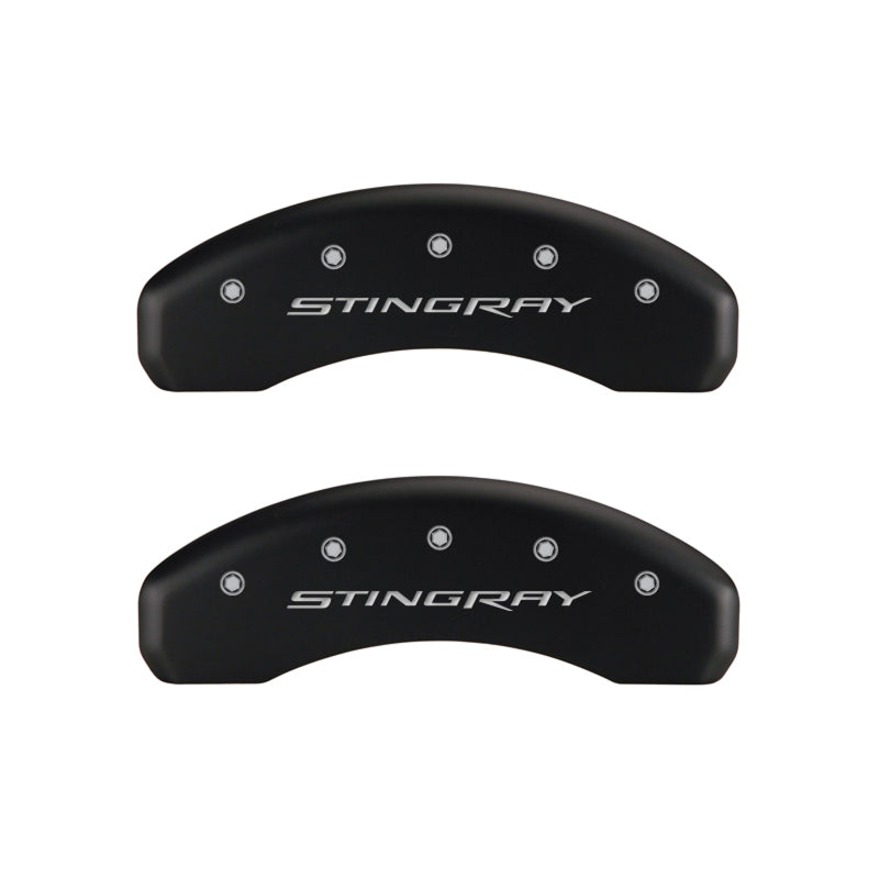 Load image into Gallery viewer, MGP 4 Caliper Covers Engraved Front &amp; Rear Stingray Red finish silver ch
