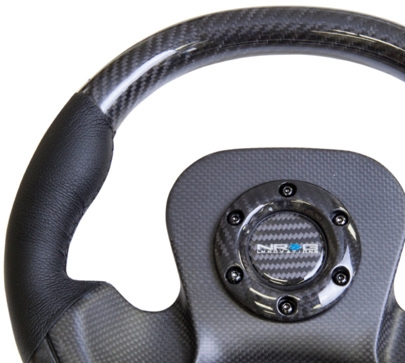 Load image into Gallery viewer, NRG Carbon Fiber Steering Wheel (320mm) CF Center Plate &amp; Two-Tone Carbon w/Leather Trim Handles
