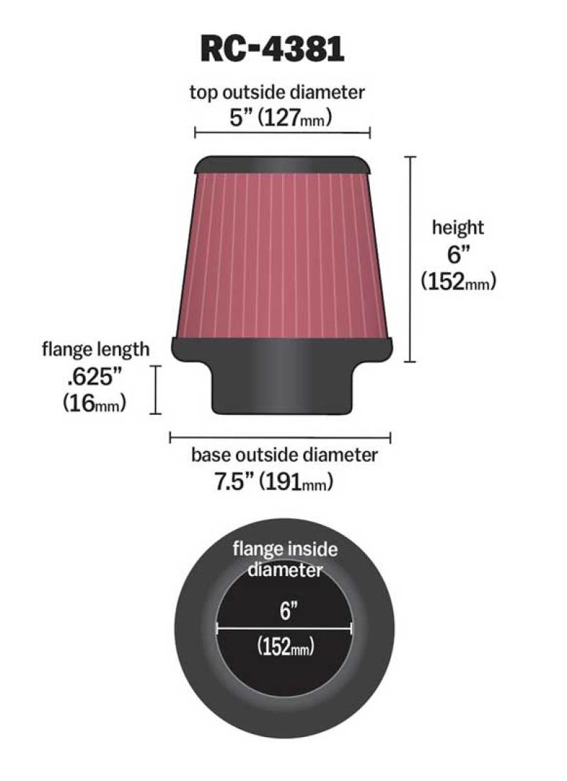 Load image into Gallery viewer, K&amp;N Universal Chrome Filter 6in Flange ID x 7.5in Base OD x 5in Top OD x 6in H

