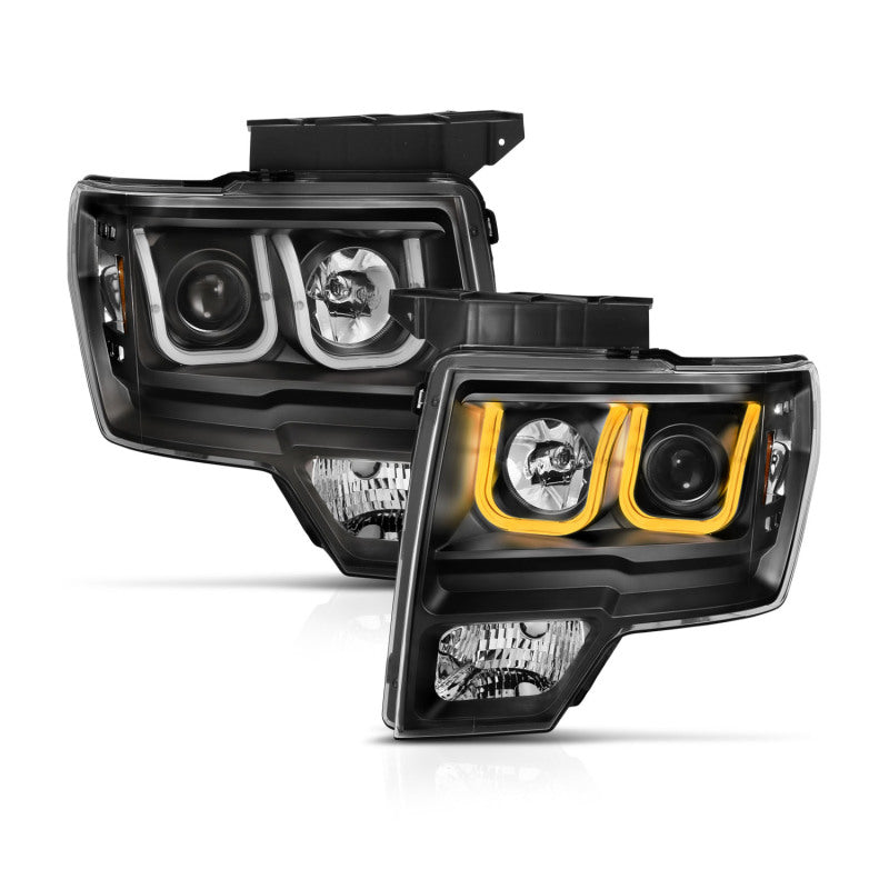 Load image into Gallery viewer, ANZO 2009-2014 Ford F-150 Projector Headlights w/ U-Bar Switchback Black w/ Amber

