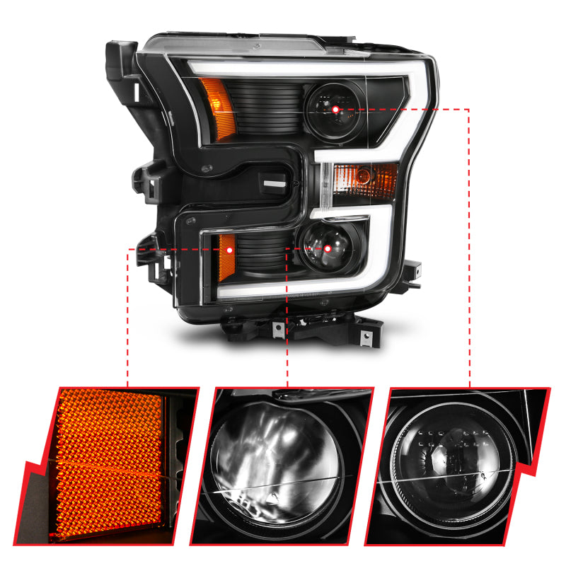 Load image into Gallery viewer, ANZO 2015-2017 Ford F-150 Projector Headlights w/ Plank Style Switchback Black w/ Amber
