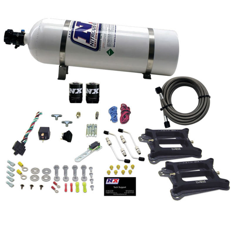 Load image into Gallery viewer, Nitrous Express Dual Holley/Gasoline Nitrous Kit (100-500HP) w/15lb Bottle
