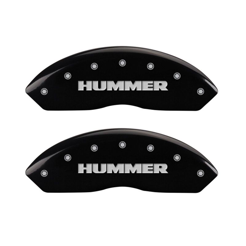 Load image into Gallery viewer, MGP 4 Caliper Covers Engraved Front &amp; Rear Hummer Black finish silver ch
