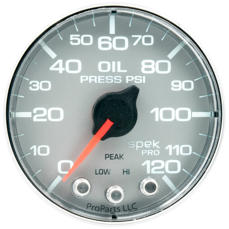 Load image into Gallery viewer, Autometer Spek-Pro Gauge Oil Press 2 1/16in 120psi Stepper Motor W/Peak &amp; Warn Slvr/Chrm
