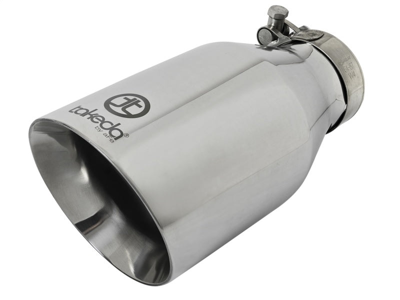 Load image into Gallery viewer, aFe Takeda 304 Stainless Steel Clamp-On Exhaust Tip 2.5in. Inlet / 4.5in. Outlet / 9in. L - Polished

