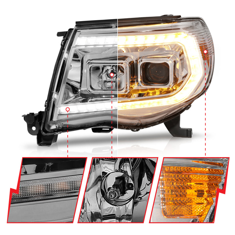 Load image into Gallery viewer, ANZO 05-11 Toyota Tacoma Projector Headlights w/Light Bar Switchback Chrome Housing
