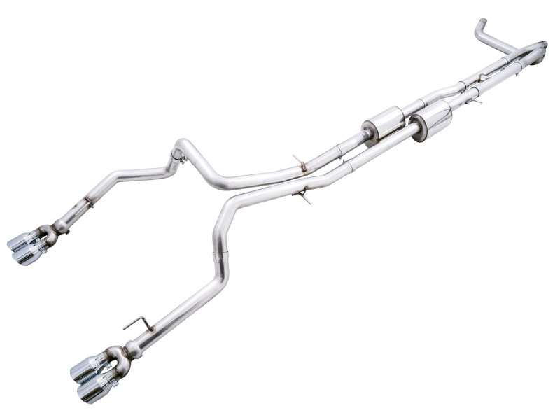 Load image into Gallery viewer, AWE Tuning 4th Gen GM 1500 6.2L 0FG Cat-Back Split Rear Exit (w/ Bumper Cutouts) - Quad Chrome Tips
