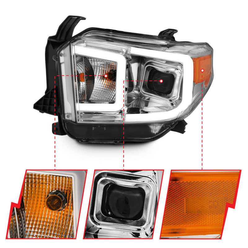 Load image into Gallery viewer, ANZO 14-17 Toyota Tundra Plank Style Projector Headlights Chrome w/ Amber
