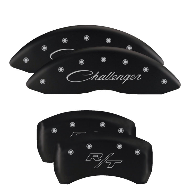 Load image into Gallery viewer, MGP 4 Caliper Covers Engraved Front &amp; Rear Vintage Style/RT Black finish silver ch
