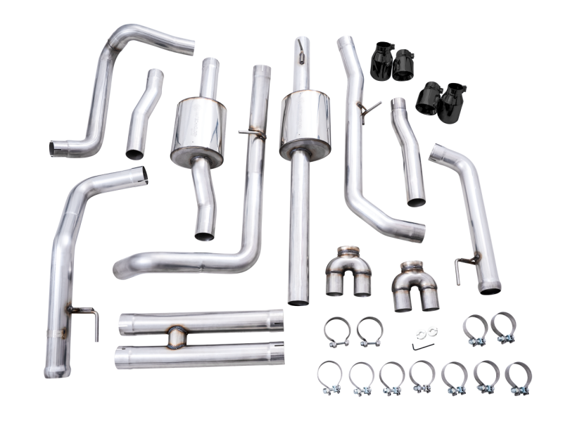 Load image into Gallery viewer, AWE Tuning 4th Gen GM 1500 6.2L 0FG Cat-Back Split Rear Exit (w/ Bumper Cutouts) - Quad Diamond Tips
